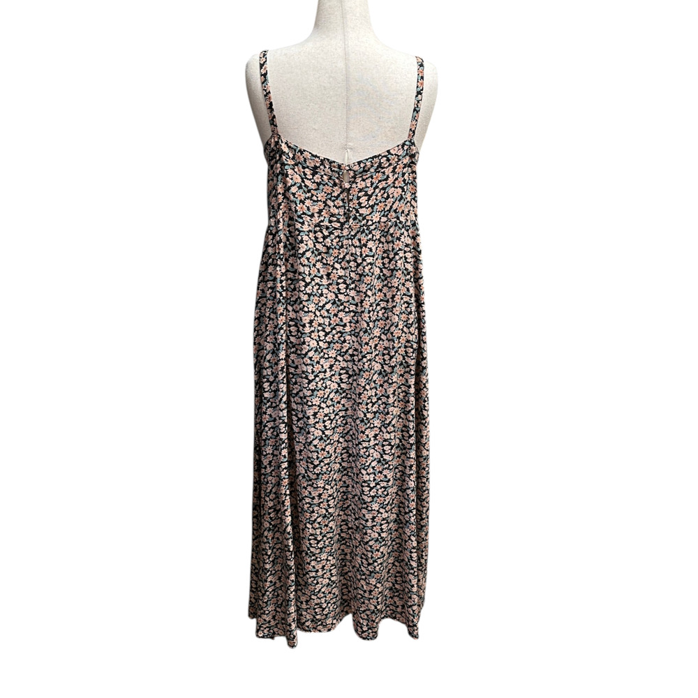 Natural Life Black Peach Floral Maxi Dress L/XL Square Neck Boho Cottagecore - Picture 3 of 16